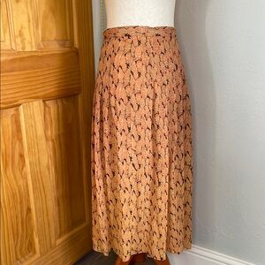 Vintage Pleated A-Line Midi Skirt- Orange/ Brown- Women Sz 2